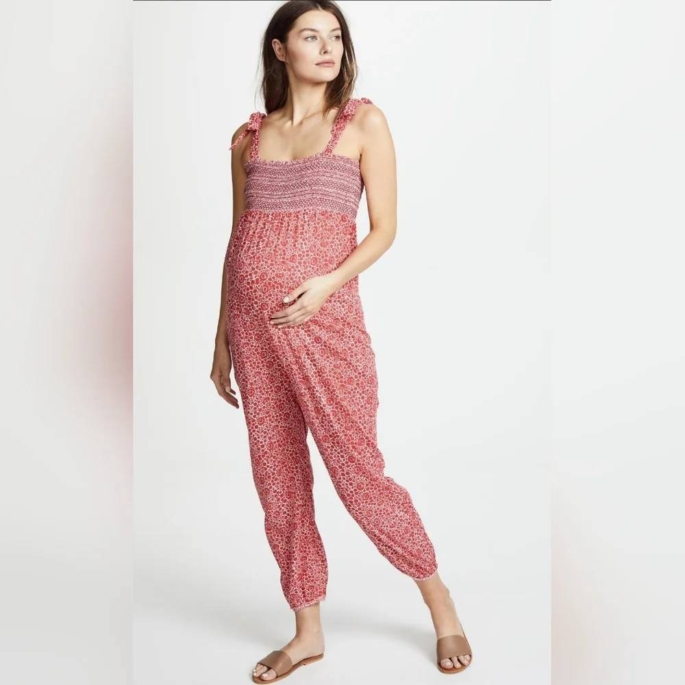 Hatch Jojo Jumper Ruby Wildflower Floral Smocked Tie Strap Jumpsuit Maternity